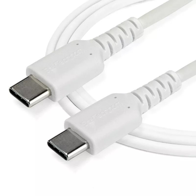 StarTech.com 1m USB-C-Ladekabel – Robustes Schnelllade- & Sync-Kabel USB 2.0 Typ C auf USB-C Laptop-Ladekabel – TPE-Mantel Aramidfaser M/M 60W Weiß – Samsung S10 S20 iPad Pro MS Surface