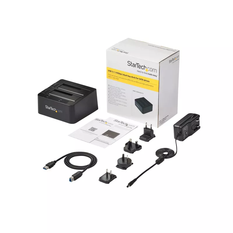 StarTech.com Dual-Bay USB 3.2 Gen 2 auf SATA Festplatten-Dockingstation, USB 10Gbps Festplatten-Dock, externes 2,5/3,5 Zoll SATA I/II/III SSD/HDD Dockingstation, Hot-Swap Festplatteneinschub, Top-Loading