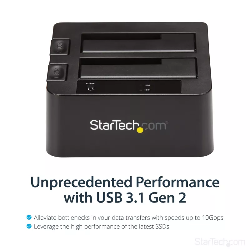 StarTech.com Dual-Bay USB 3.2 Gen 2 auf SATA Festplatten-Dockingstation, USB 10Gbps Festplatten-Dock, externes 2,5/3,5 Zoll SATA I/II/III SSD/HDD Dockingstation, Hot-Swap Festplatteneinschub, Top-Loading