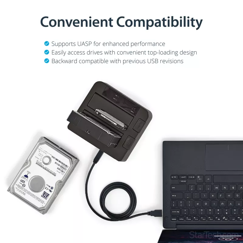StarTech.com Dual-Bay USB 3.2 Gen 2 auf SATA Festplatten-Dockingstation, USB 10Gbps Festplatten-Dock, externes 2,5/3,5 Zoll SATA I/II/III SSD/HDD Dockingstation, Hot-Swap Festplatteneinschub, Top-Loading
