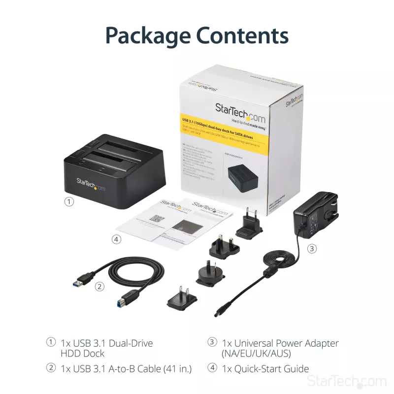 StarTech.com Dual-Bay USB 3.2 Gen 2 auf SATA Festplatten-Dockingstation, USB 10Gbps Festplatten-Dock, externes 2,5/3,5 Zoll SATA I/II/III SSD/HDD Dockingstation, Hot-Swap Festplatteneinschub, Top-Loading
