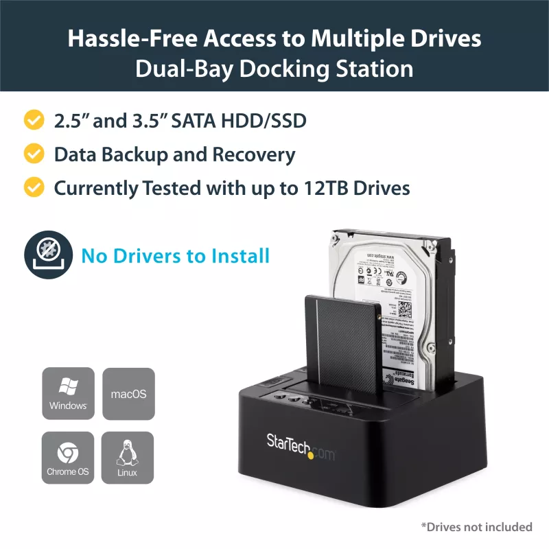 StarTech.com Standalone Festplatten-Duplizierer, Dual-Bay HDD/SSD Kloner/Kopierer, USB 3.1 (10 Gbit/s) zu SATA III HDD/SSD Dockingstation, Festplatten-Duplizierer-Dock, Festplatten-Kloner