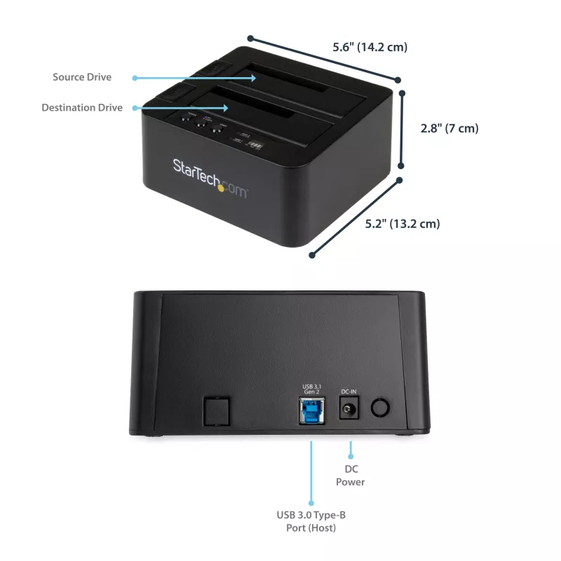 StarTech.com Standalone Festplatten-Duplizierer, Dual-Bay HDD/SSD Kloner/Kopierer, USB 3.1 (10 Gbit/s) zu SATA III HDD/SSD Dockingstation, Festplatten-Duplizierer-Dock, Festplatten-Kloner