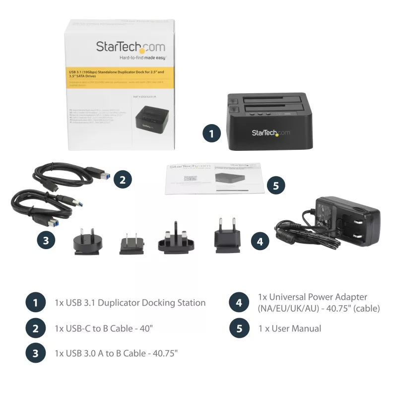 StarTech.com Standalone Festplatten-Duplizierer, Dual-Bay HDD/SSD Kloner/Kopierer, USB 3.1 (10 Gbit/s) zu SATA III HDD/SSD Dockingstation, Festplatten-Duplizierer-Dock, Festplatten-Kloner
