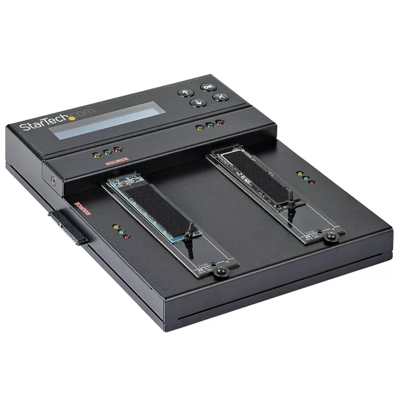 StarTech.com Eigenständiger M.2 SATA & M.2 NVMe Duplizierer und Löscher - HDD/SSD Kloner/Wiper für M.2 PCIe AHCI/NVMe, M.2 SATA, 2,5/3,5 Zoll SATA-Laufwerke - Externer Festplattenlöscher/Duplizierer, TAA