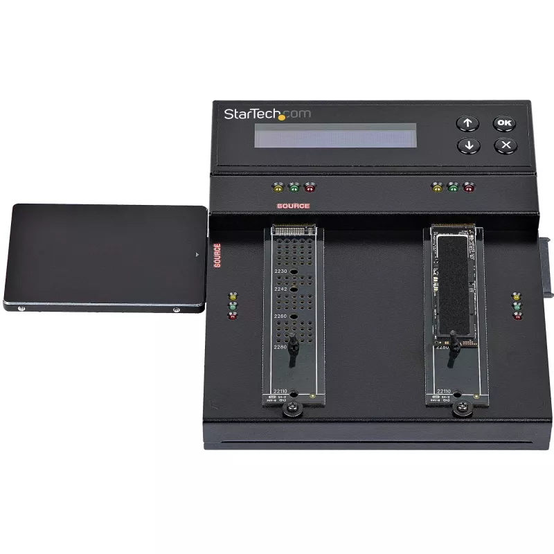 StarTech.com Eigenständiger M.2 SATA & M.2 NVMe Duplizierer und Löscher - HDD/SSD Kloner/Wiper für M.2 PCIe AHCI/NVMe, M.2 SATA, 2,5/3,5 Zoll SATA-Laufwerke - Externer Festplattenlöscher/Duplizierer, TAA