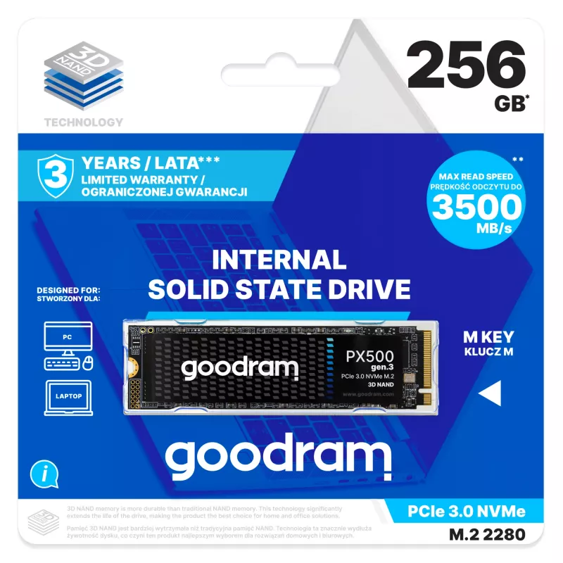 Goodram PX500 GEN.3 SSDPR-PX500-256-80-G3 internes Solid-State-Drive 256 GB M.2 PCI Express 3.0 NVMe 3D NAND