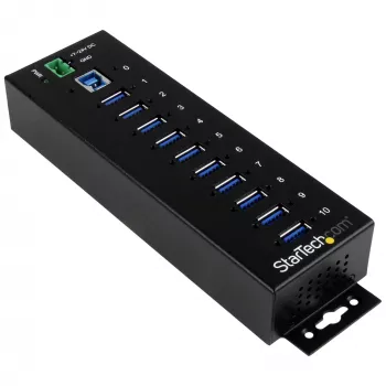 StarTech.com 10-Port industrieller USB 3.0 Hub – ESD- und Überspannungsschutz~10-Port USB 3.0 Hub – 5 Gbit/s – Industrieller Metall-USB-A-Hub mit ESD- und Überspannungsschutz – DIN-Schienen-, Wand- oder Tischmontage – TAA-konformer USB-Erweiterungshub