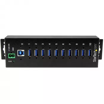 StarTech.com 10-Port industrieller USB 3.0 Hub – ESD- und Überspannungsschutz~10-Port USB 3.0 Hub – 5 Gbit/s – Industrieller Metall-USB-A-Hub mit ESD- und Überspannungsschutz – DIN-Schienen-, Wand- oder Tischmontage – TAA-konformer USB-Erweiterungshub