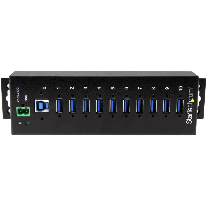 StarTech.com 10-Port industrieller USB 3.0 Hub – ESD- und Überspannungsschutz~10-Port USB 3.0 Hub – 5 Gbit/s – Industrieller Metall-USB-A-Hub mit ESD- und Überspannungsschutz – DIN-Schienen-, Wand- oder Tischmontage – TAA-konformer USB-Erweiterungshub