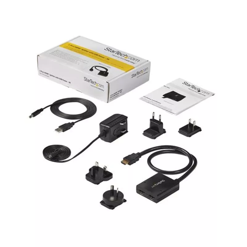 StarTech.com 4K HDMI 2-Port Video Splitter – 1x2 HDMI Splitter – Stromversorgung über USB oder Netzteil – 4K 30Hz