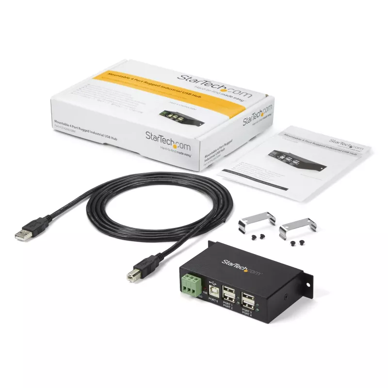 StarTech.com 4-Port USB 2.0 Hub - Metall Industrie USB-A Hub - DIN-Schienen-, Wand- oder Tischmontage USB-Datenhub - TAA-konformer USB-Erweiterungshub