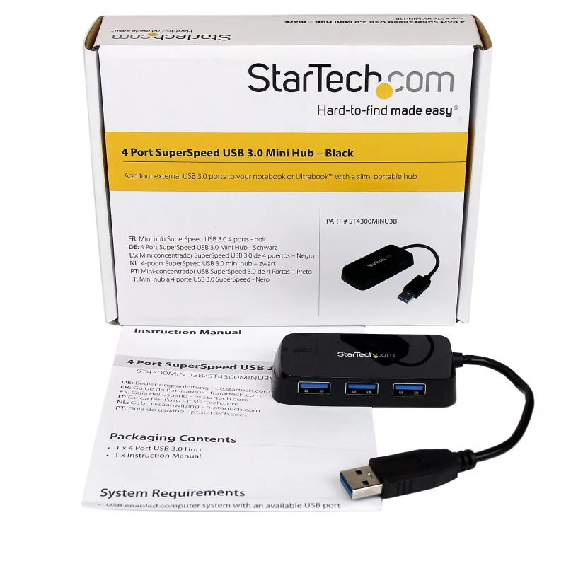 StarTech.com Tragbarer 4-Port SuperSpeed Mini USB 3.0 Hub - Schwarz~Tragbarer 4-Port SuperSpeed Mini USB 3.0 Hub - 5Gbps - Schwarz