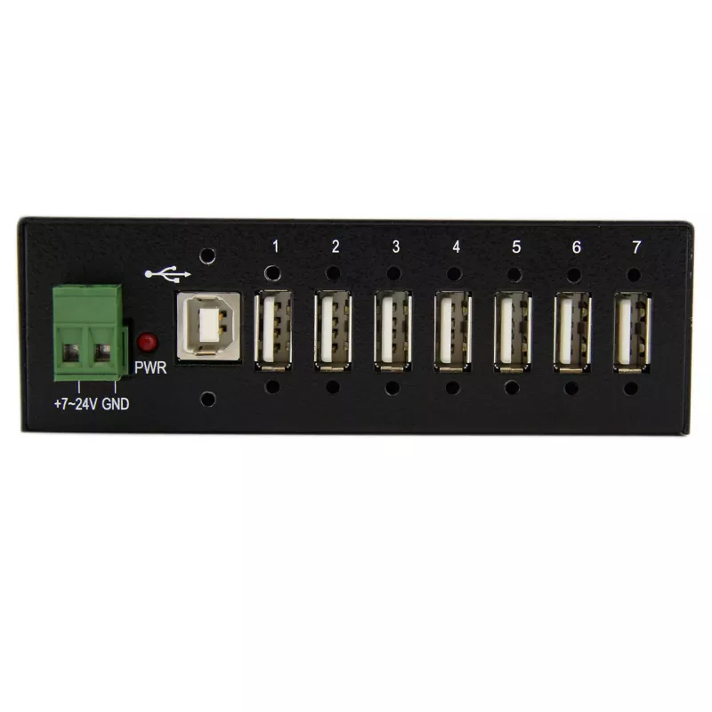 StarTech.com 7-Port USB 2.0 Hub – Industrial USB-A-Hub aus Metall mit ESD-Schutz und 350W Überspannungsschutz – Hutschienen-, Wand- oder Tischmontage möglich – TAA-konformer USB-Expander-Hub