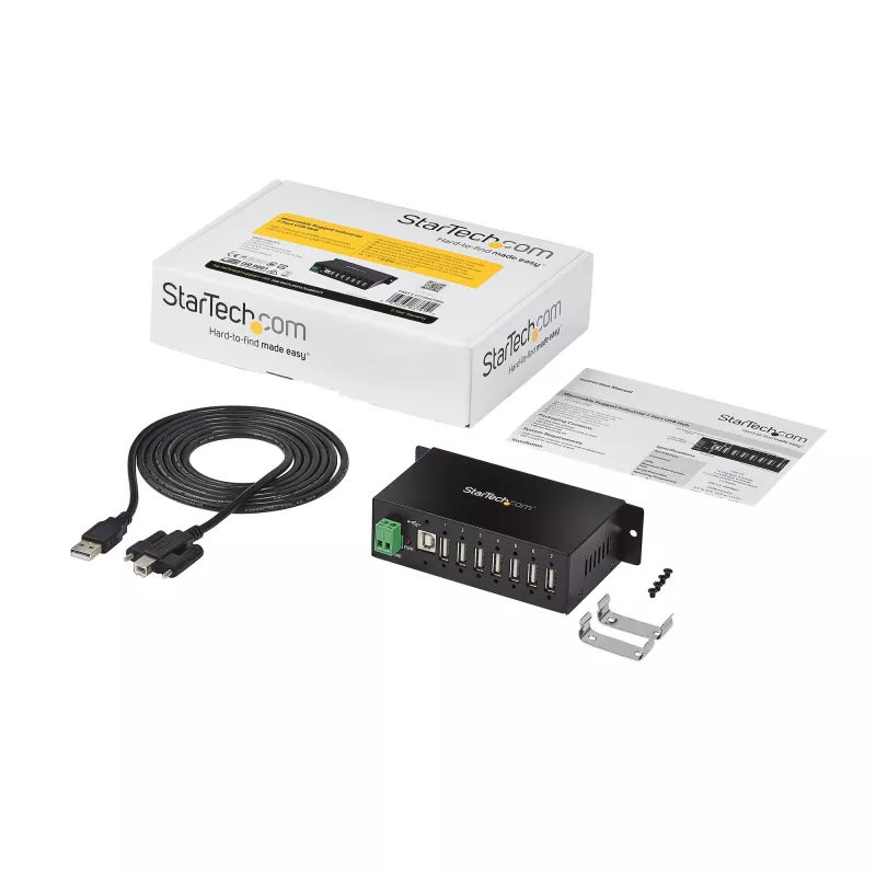 StarTech.com 7-Port USB 2.0 Hub – Industrial USB-A-Hub aus Metall mit ESD-Schutz und 350W Überspannungsschutz – Hutschienen-, Wand- oder Tischmontage möglich – TAA-konformer USB-Expander-Hub