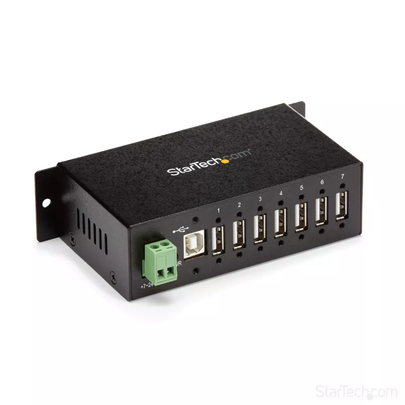 StarTech.com 7-Port USB 2.0 Hub – Industrial USB-A-Hub aus Metall mit ESD-Schutz und 350W Überspannungsschutz – Hutschienen-, Wand- oder Tischmontage möglich – TAA-konformer USB-Expander-Hub