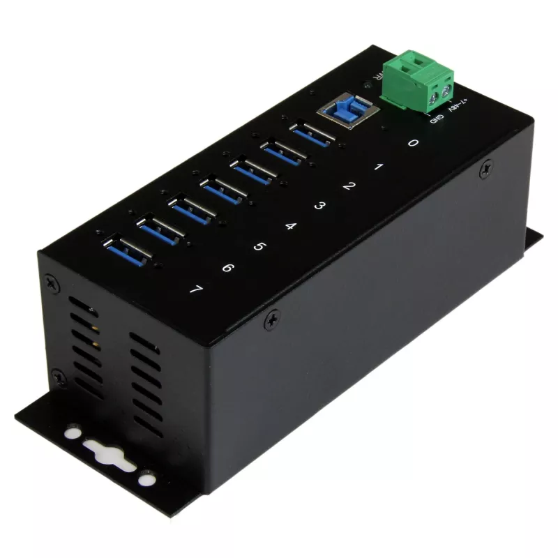 StarTech.com 7-Port Industrial USB 3.0 Hub mit ESD-Schutz~7-Port USB 3.0 Hub (5Gbps) - Industrieller USB-A-Hub aus Metall mit ESD-Schutz und 350W Überspannungsschutz - Hutschienen-, Wand- oder Tischmontage - TAA-konformer USB-Expander-Hub