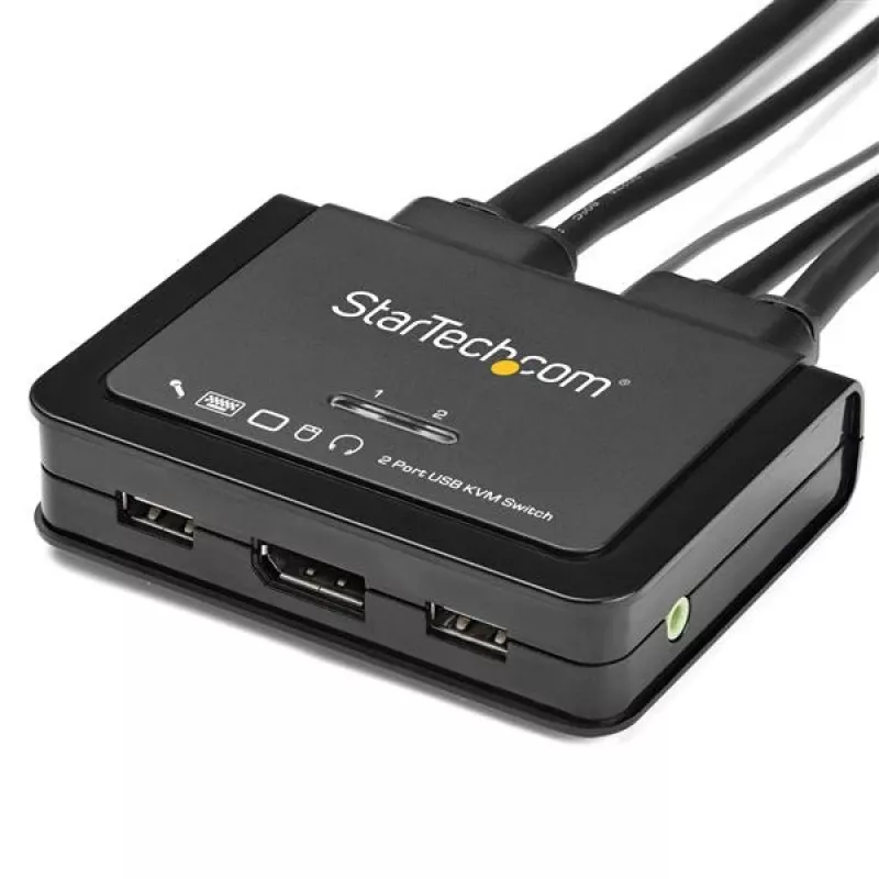StarTech.com 2-Port DisplayPort KVM-Switch – 4K 60Hz – Kompakter Dual-Port UHD DP 1.2 USB Desktop KVM-Switch mit 1,2-m-Kabeln & Audio – Busgespeist & Fernumschaltung – MacBook ThinkPad