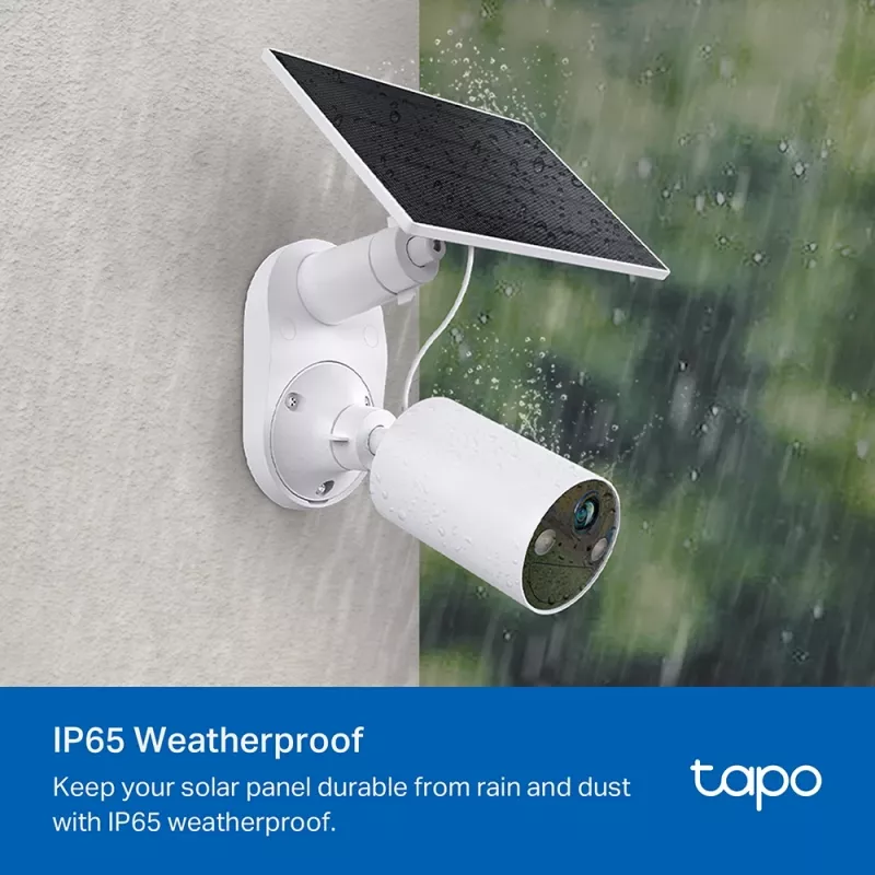 TP-Link Tapo Solarpanel SPEZIFIKATION: 5,2 V 2,5 W FUNKTION: Typ-C-Ladeanschluss, ununterbrochene Stromversorgung, flexible Solarinstallation, funktioniert mit Akkukamera, 4 m Ladekabel (gesamt), wetterfest (IP65)