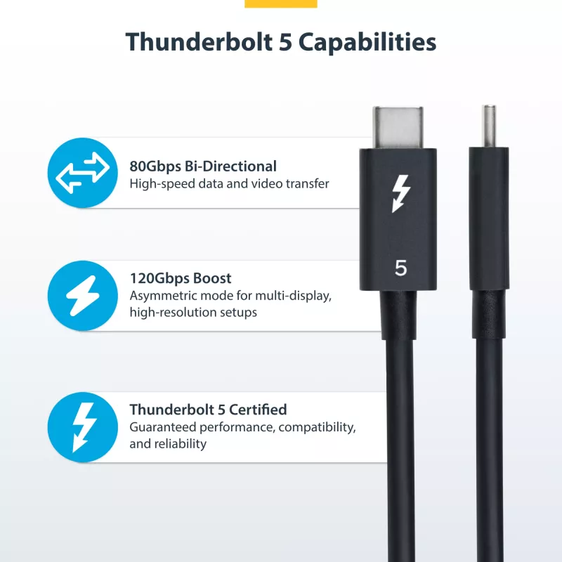 StarTech.com 3ft (1m) Thunderbolt 5 Kabel, 80 Gbit/s/Bis zu 120 Gbit/s, 240 W PD, 8K 60 Hz, zertifiziertes Thunderbolt-Kabel – Kompatibel mit Thunderbolt 4/USB4/USB-C