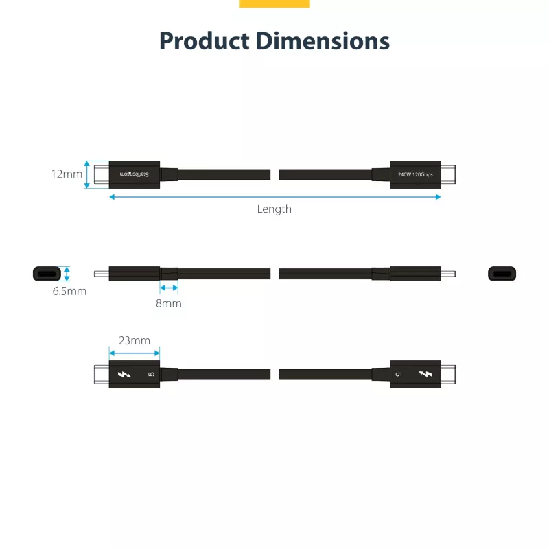 StarTech.com 3ft (1m) Thunderbolt 5 Kabel, 80 Gbit/s/Bis zu 120 Gbit/s, 240 W PD, 8K 60 Hz, zertifiziertes Thunderbolt-Kabel – Kompatibel mit Thunderbolt 4/USB4/USB-C