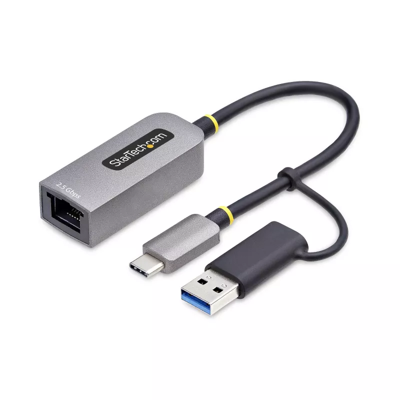 StarTech.com 2.5GbE USB-C auf Ethernet Adapter mit USB-A Konverter, NBASE-T NIC, USB 3.0 Typ-C 2.5/1G Multi Speed Netzwerk, Thunderbolt kompatibel, Windows & Mac