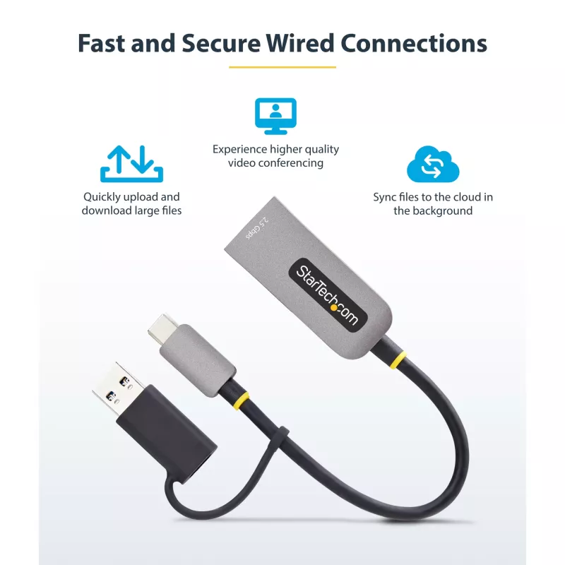 StarTech.com 2.5GbE USB-C auf Ethernet Adapter mit USB-A Konverter, NBASE-T NIC, USB 3.0 Typ-C 2.5/1G Multi Speed Netzwerk, Thunderbolt kompatibel, Windows & Mac