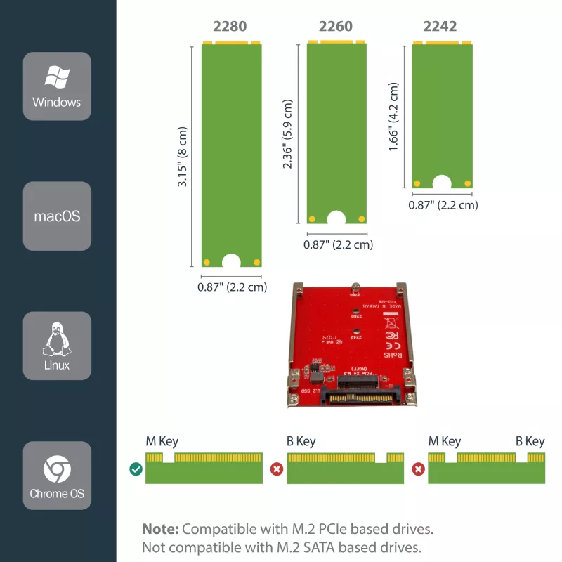 StarTech.com M.2-Laufwerk-auf-U.2-(SFF-8639)-Hostadapter für M.2-PCIe-NVMe-SSDs