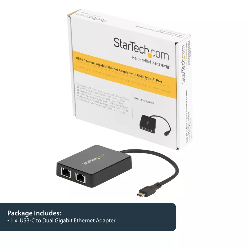 StarTech.com USB-C auf Dual Gigabit Ethernet Adapter mit USB (Typ-A) Anschluss