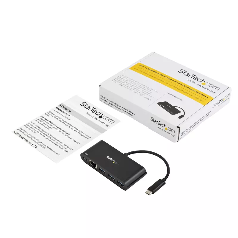 StarTech.com USB-C auf Ethernet Adapter mit 3-Port USB 3.0 Hub und Power Delivery