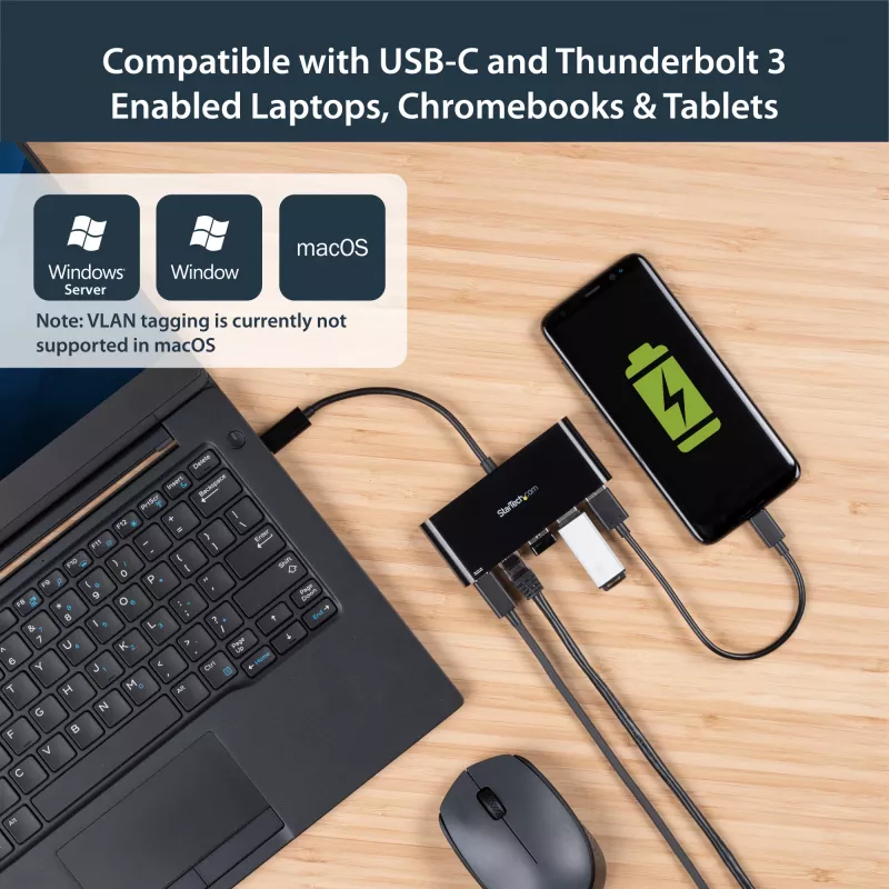StarTech.com USB-C auf Ethernet Adapter mit 3-Port USB 3.0 Hub und Power Delivery
