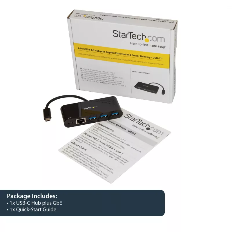 StarTech.com USB-C auf Ethernet Adapter mit 3-Port USB 3.0 Hub und Power Delivery