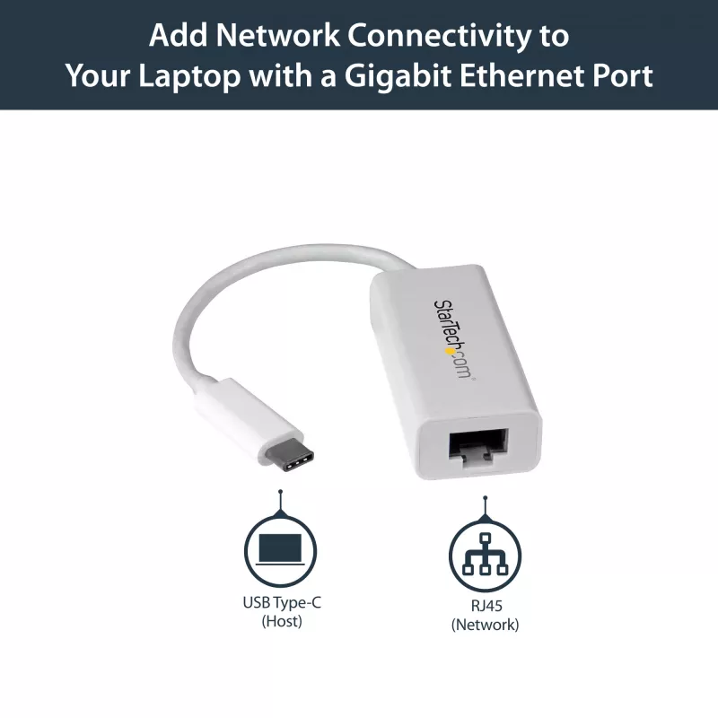 StarTech.com USB-C auf Gigabit Netzwerkadapter - Weiß, Kabelgebunden, USB Typ-C, Ethernet, 5000 Mbit/s, Weiß