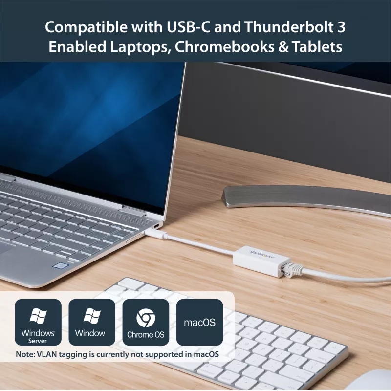 StarTech.com USB-C auf Gigabit Netzwerkadapter - Weiß, Kabelgebunden, USB Typ-C, Ethernet, 5000 Mbit/s, Weiß