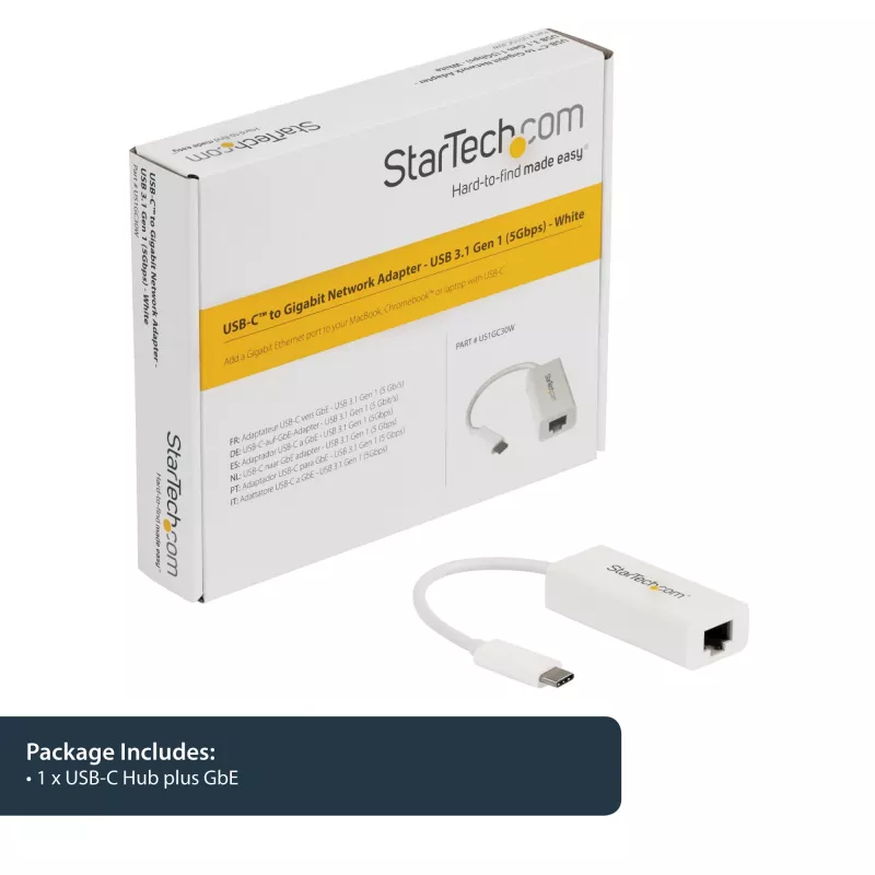 StarTech.com USB-C auf Gigabit Netzwerkadapter - Weiß, Kabelgebunden, USB Typ-C, Ethernet, 5000 Mbit/s, Weiß