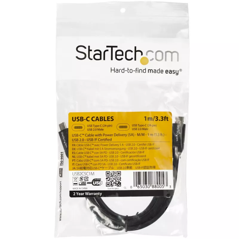 StarTech.com USB-C-auf-USB-C-Kabel mit 5A PD – M/M – 1 m – USB 2.0 – USB-IF-zertifiziert