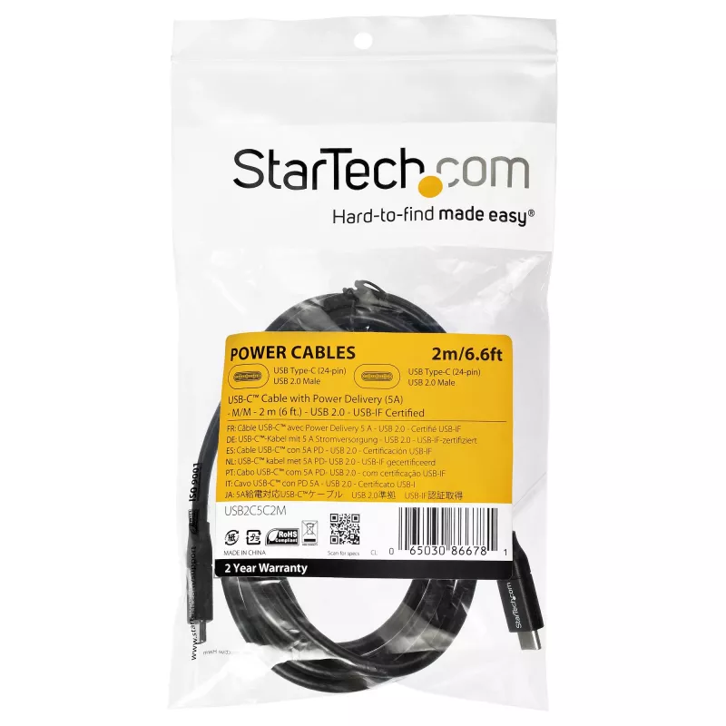 StarTech.com USB-C-auf-USB-C-Kabel mit 5A PD – M/M – 2 m – USB 2.0 – USB-IF-zertifiziert