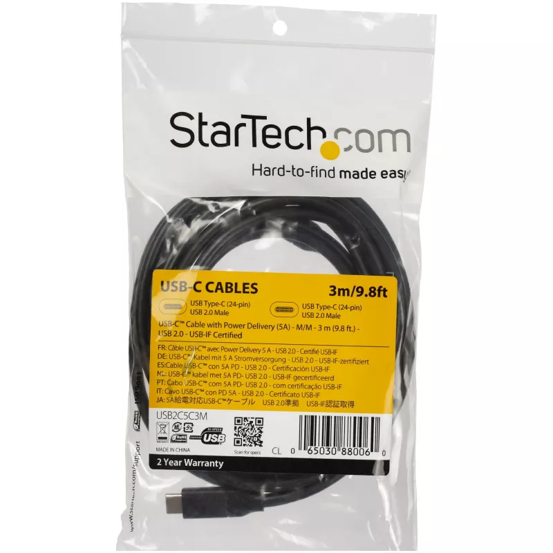 StarTech.com USB-C-auf-USB-C-Kabel mit 5 A PD – M/M – 3 m (10 ft.) – USB 2.0 – USB-IF-zertifiziert