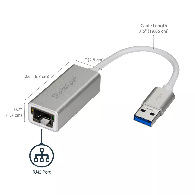 StarTech.com USB 3.0 auf Gigabit Netzwerkadapter - Silber, Kabelgebunden, USB, Ethernet, 2000 Mbit/s, Silber