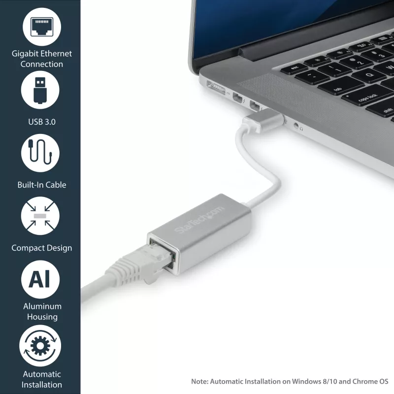 StarTech.com USB 3.0 auf Gigabit Netzwerkadapter - Silber, Kabelgebunden, USB, Ethernet, 2000 Mbit/s, Silber
