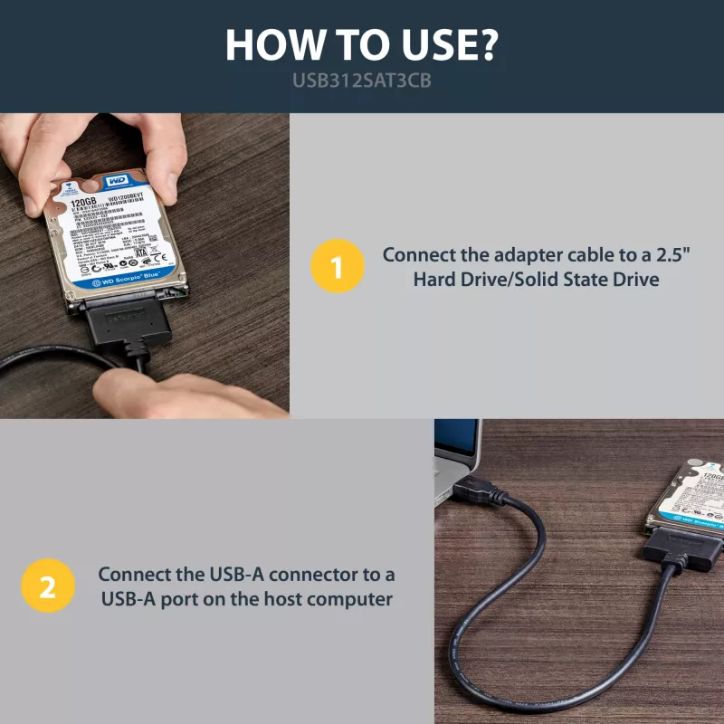StarTech.com USB 3.1 auf 2,5 Zoll SATA Festplattenadapter – USB 3.1 Gen 2 10 Gbit/s mit UASP externer HDD/SSD Speicherkonverter