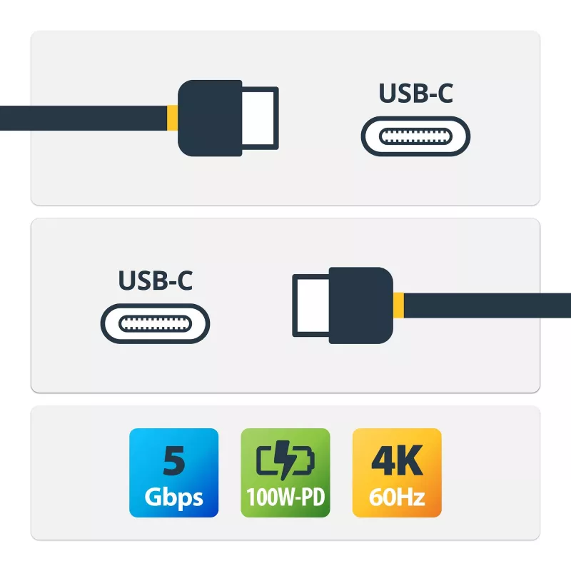 StarTech.com 2m USB-C-Kabel 5Gbps – Hochwertiges USB-C-Kabel – USB 3.0 (5Gbps) Typ-C-Kabel – 100W (5A) Power Delivery Ladung, DP Alt-Modus – USB-C-zu-C-Kabel – Laden & Synchronisieren