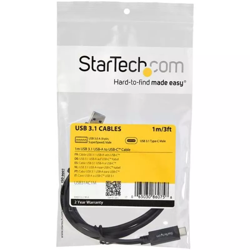 StarTech.com 3 ft. (1 m) USB auf USB-C-Kabel – M/M, 1 m, USB A, USB C, USB 3.2 Gen 2 (3.1 Gen 2), 10 Gbit/s, Schwarz
