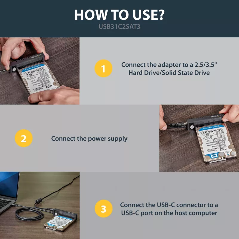StarTech.com USB 3.1 (10Gbps) Adapterkabel für 2,5-Zoll-/3,5-Zoll-SATA-Laufwerke – USB-C