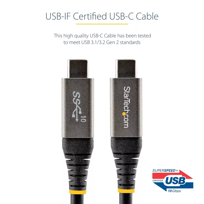 StarTech.com 3ft (1m) USB-C-Kabel 10 Gbit/s – USB-IF-zertifiziertes USB-C-Kabel – USB 3.1 Type-C-Kabel – 100W (5A) Power Delivery Laden, DP Alt Mode – USB-C-auf-C-Kabel – Laden & Synchronisieren