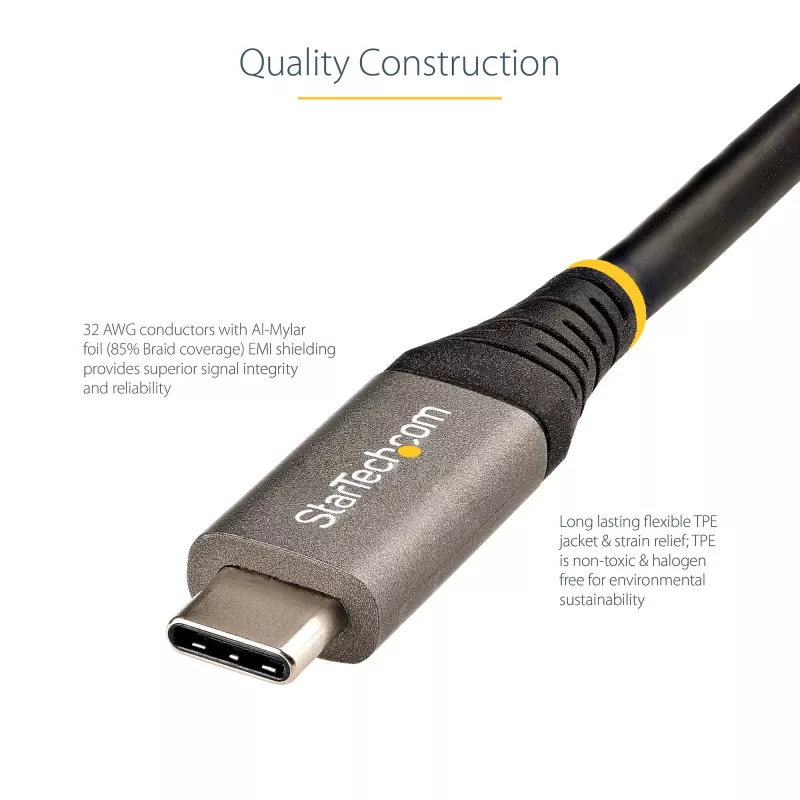 StarTech.com 3ft (1m) USB-C-Kabel 10 Gbit/s – USB-IF-zertifiziertes USB-C-Kabel – USB 3.1 Type-C-Kabel – 100W (5A) Power Delivery Laden, DP Alt Mode – USB-C-auf-C-Kabel – Laden & Synchronisieren