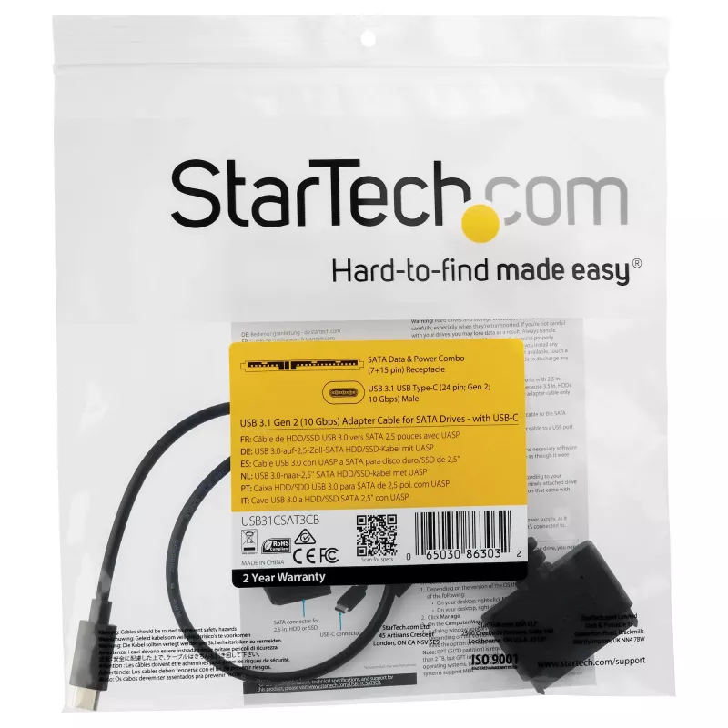 StarTech.com USB 3.1 (10 Gbit/s) Adapterkabel für 2,5-Zoll-SATA-Laufwerke – USB-C