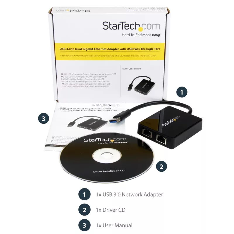 StarTech.com USB 3.0 auf Dual-Port Gigabit Ethernet Adapter NIC mit USB-Port