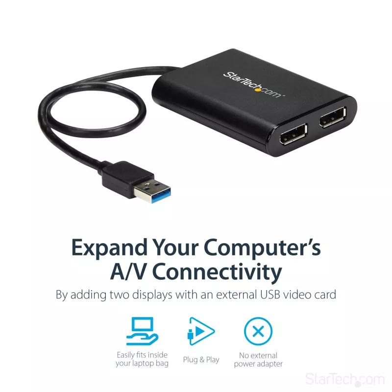 StarTech.com USB 3.0 auf Dual DisplayPort Adapter – 4K 60Hz, 3.2 Gen 1 (3.1 Gen 1), USB Typ-A, DisplayPort-Ausgang, 4096 x 2160 Pixel