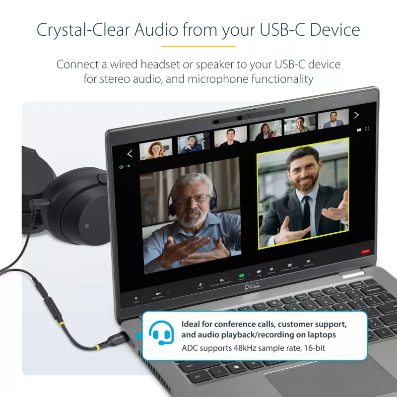 StarTech.com 12,7 cm (5 Zoll) USB-C auf 3,5 mm TRRS Kopfhörer/Headset-Klinkenadapter, USB-Typ-C Aux-Dongle, 32-Bit-DAC, unterstützt USB-C/Thunderbolt, Laptop/Telefon/Tablet